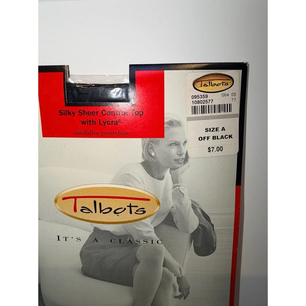 Talbots Silky Sheer Control Top Pantyhose Off Black Size A Sandaltoe NIP